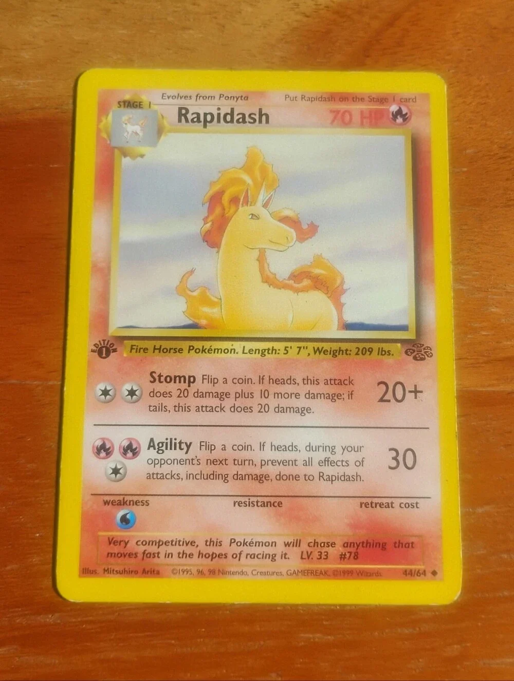 LP WOTC 1999 1st Edition Rapidash 44/64 Jungle Set Pokemon Card